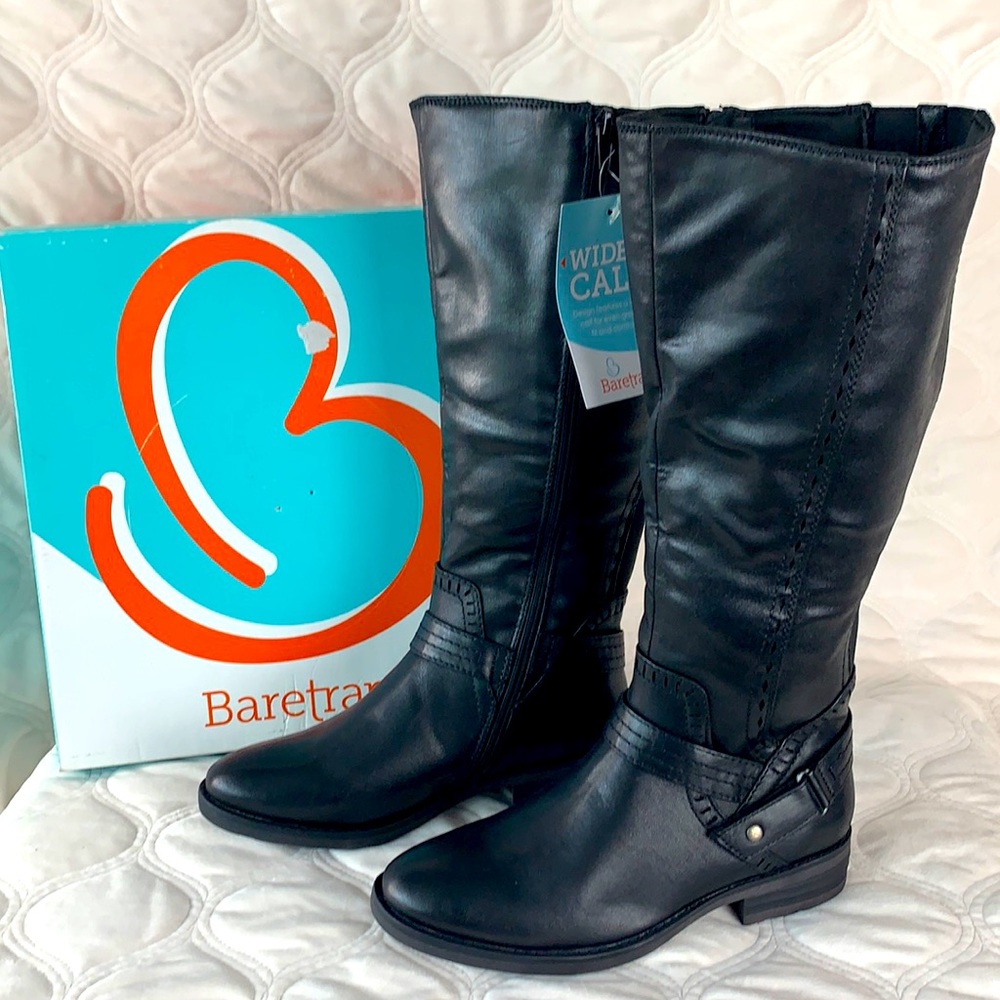Closet Closing Sale! BareTraps Black Knee High Riding Boots Size 6.5 M Wide Calf